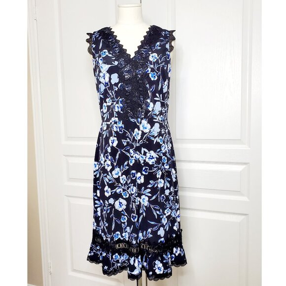 Karl Lagerfeld Paris Floral Midi Dress Black and Blue Size 4 - Picture 3 of 6